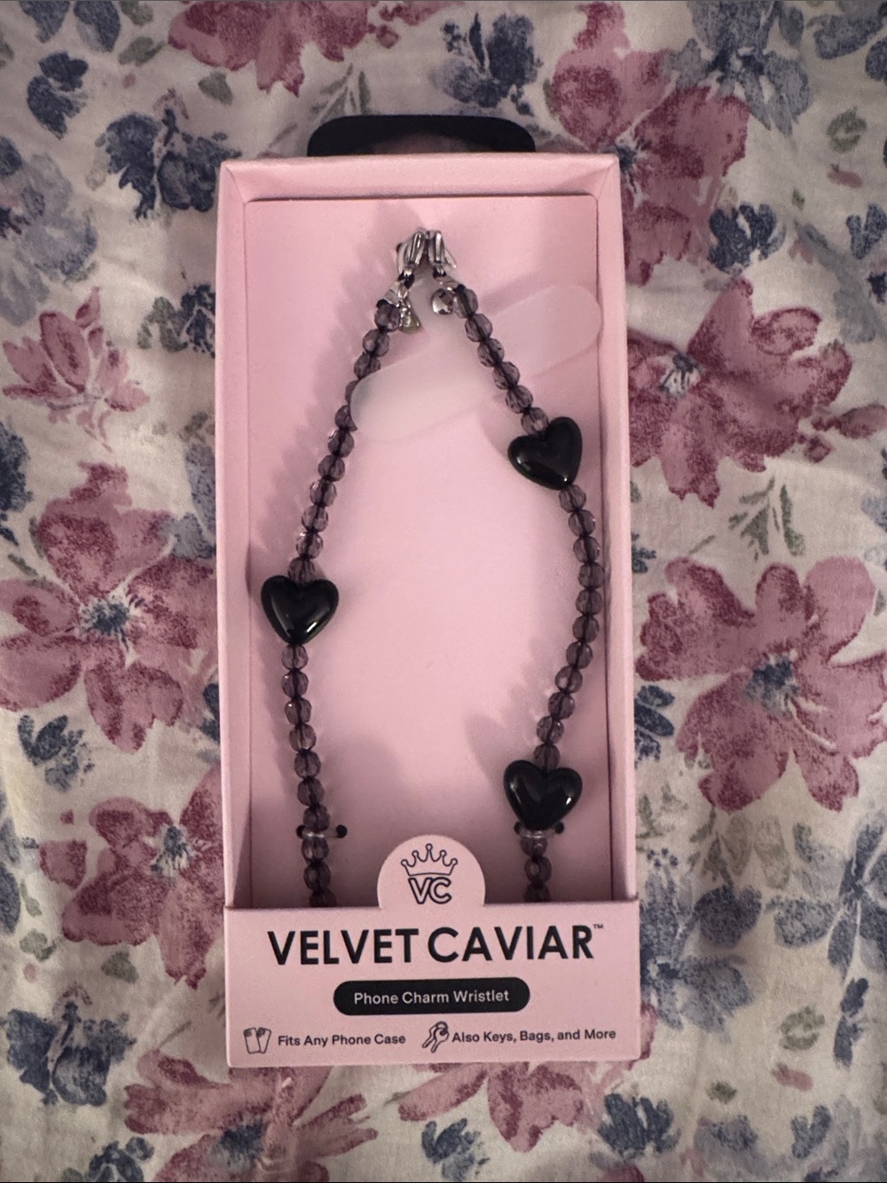 Velvet Caviar Black Heart Beaded Phone Charm